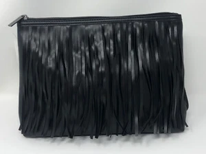 Space NK Apothecary Black Faux Leather with Fringe Zippered Makeup Bag Travel - Picture 1 of 7