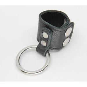 RIN005 Stainless Steel Cock Ring with Leather Ball Stretcher - Double Stud Adjus - Picture 1 of 3
