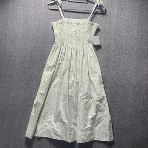 LIZ CLAIBORNE Green White Striped Sleeveless Sun Dress Women's Size 8 Tropical - Picture 1 of 21