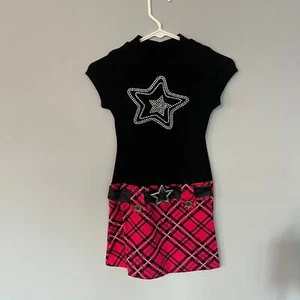 Pinky Plaid Y2K Belted Dress w/ Stars Size Medium 10 - 12 - Picture 1 of 7