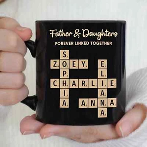 Taza artística crucigrama Father & Daughters Sons Forever Linked Together, regalo - Imagen 1 de 5