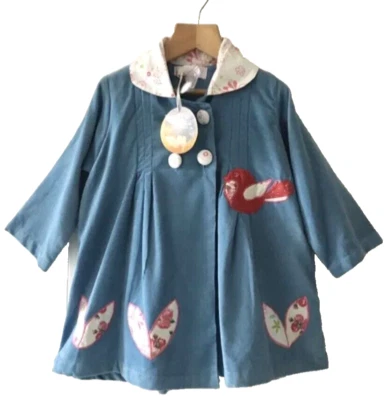 Age 1-2 Girls Corduroy Coat Jacket Powder Blue 100% Cotton Powell Craft NEW