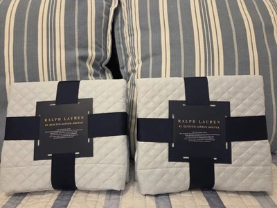 RALPH LAUREN SATÉN ACOLCHADO ARGYLE Juego de dos farsa estándar nuevo con etiquetas venta al por menor $145 cada uno Foto 1 de 4