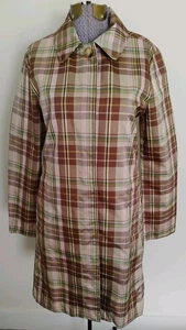 Vtg Gap Trench Coat Rain Jacket Women’s Pink Brown Plaid Town & Country Cottage - Picture 1 of 13