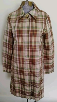 Vtg Gap Trench Coat Rain Jacket Women’s Pink Brown Plaid Town & Country Cottage - Image 1 of 4