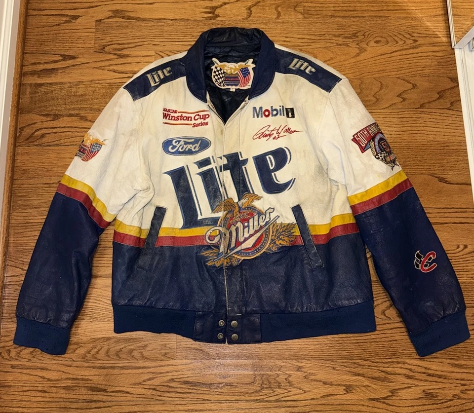 Chaqueta de carreras de cuero 50 aniversario Jeff Hamilton Rusty Wallace Miller Lite Foto 1 de 4