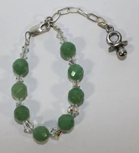 Faceted Jade beads & crystal Bracelet 925 lobster claw silver clasp 5-1/2 to 7" - Picture 1 of 1