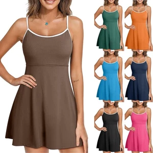 Women Summer Dresses Adjustable Spaghetti Strap Mini Dress Casual Beach Sundress - Picture 1 of 13