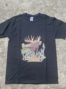 Vtg 90s Wilds Of Canada Moose Snow Angel Faded Shirt L Animal Funny Grunge Biker - Picture 1 of 3