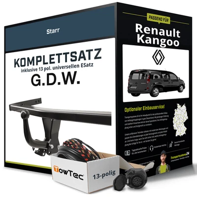 Für RENAULT Kangoo Typ KW Anhängerkupplung starr +eSatz 13pol uni 2008-2013 NEU - Bild 1 von 4