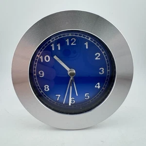 Billet Aluminum Quartz Alarm Clock - Blue Face - 4" Diameter Blue + Silver - Picture 1 of 9