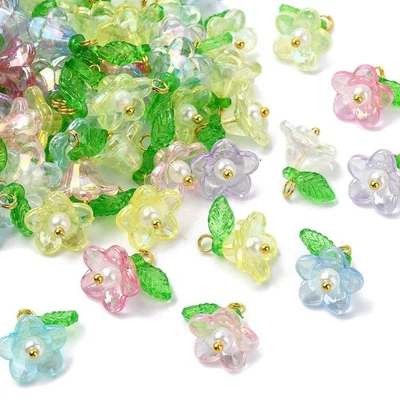 80pcs Flower Transparent Plating Beads Charm Pendant w/ Gold Brass Flat Head Pin - image 1 of 4