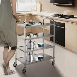 4 Tier Steel Kitchen Trolley Catering Food Serving Cart Storage Rack with Wheels - Picture 1 of 14