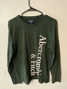 Abercrombie & Fitch Herren Langarm T-Shirt Grafik Grün Medium Logo Crew - Bild 1 von 5