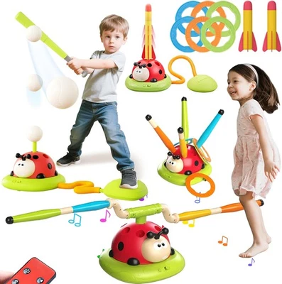 ENGFA 4 in 1 Musical Jump Toss Ring Game Baseball Toys Stomp Launch Rocket