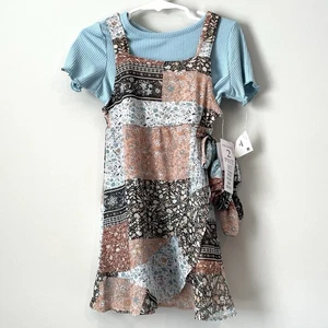 NEW Rare Editions Blue Top Patchwork Jumper Dress Scrunchie Short Sleeve Size 3T - Picture 1 of 8