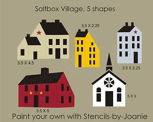Country 2 piezas PLANTILLA Prim Saltbox Village Set (5) Home Church 3.5" Alto Joanie - Imagen 1 de 5