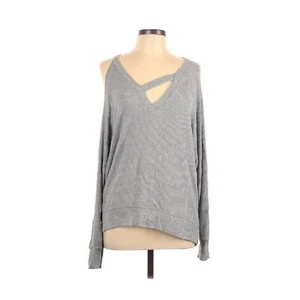 LNA Oversized Sweater Asymmetric Cut-Out Cold Shoulder Rib Knit Top Gray Sz S - Picture 1 of 3