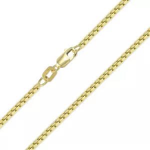 10K Solid Yellow Gold Box Necklace Chain 1.2mm 16-24" - Polished Link Women Men - Picture 1 of 3