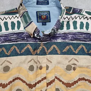 Camicia vintage Chaps Ralph Lauren manica corta uomo grande cotone azteco - Foto 1 di 7
