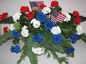 Memorial Day Summer Red White Blue Geranium Fern Window Box Flower 24"L or Cafe - Picture 1 of 1
