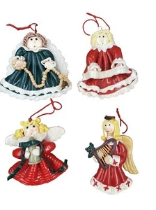 Vintage Christbaumschmuck Teig Engel Ornamente Handarbeit einseitig 4 OOAK - Bild 1 von 8