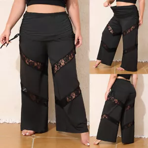 PLUS SIZE Women's Casual Lace Wide Leg Pants High Waist Drawstring Trousers US - Picture 1 of 15