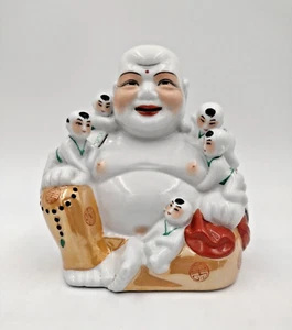 Chinese Porcelain Gold Lustre Budai Happy Buddha Zen Chan Monk Children Figurine - Picture 1 of 16
