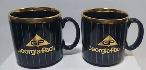 Georgia Pacific Kaffeetassen Keramik Schwarz Gold Akzente 2er Set Made in England - Bild 1 von 10