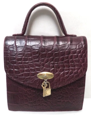Accessory Works Vintage Croc faux leather tote bag purse w/ heart & lock small - Image 1 of 4