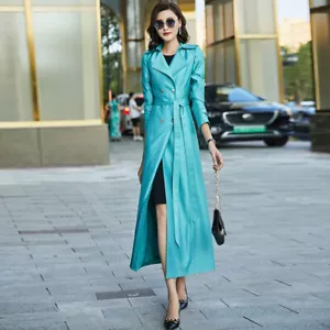 Double Breasted Super Long Trench Coat Womens Lapel Over Knee Overcoats Slim Fit - Picture 1 of 21