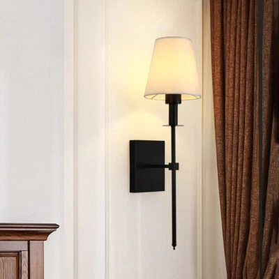 LED Wall Sconce Lamp Fabric Lampshade Bedroom Bedside Light Fixture E26/E27 Bulb - Image 1 of 4