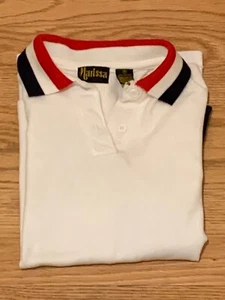 Vintage 1980s Marissa Crop Polo Style White Shirt with Red White Navy Collar M - Bild 1 von 5