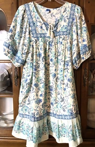 Vecchio abito midi blu navy bianco floreale GRANDE cottagecore contadino boho modesto - Foto 1 di 16