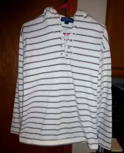 SUDADERA CON CAPUCHA RALPH Lauren vintage a rayas con cordones gruesos de algodón logotipo manga bolsillo MEDIANA - Imagen 1 de 5