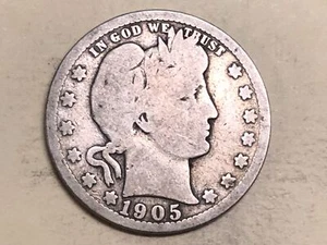 1905-S BARBER silver quarter dollar. Good+/G-. #r1 - Picture 1 of 2