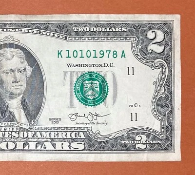 October 10, 1978 ( K 10101978A ) Birthday Note $2 Two Dollar Bill - Image 1 of 3