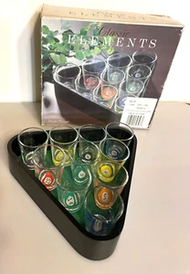 CLASSIC ELEMENTS 10 PC POOL SHOT GLASSES IN TRAY DRINKING GAME SET NOS - Picture 1 of 3