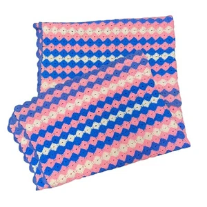 "Manta afgana vintage abuela rosa azul blanco ganchillo 72""x36""" - Imagen 1 de 8