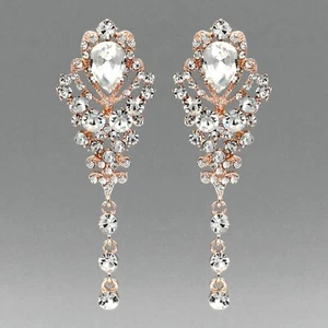Hochzeit Hängel Ohrringe ROSÉVERGOLDET KLAR Kristall Strass Frauen Braut 10 - Bild 1 von 4