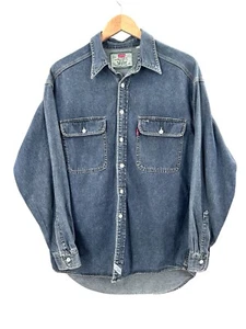 Vintage Levis Blue Denim Shirt Red Tag Flapped Pockets Dark Wash Mens Size M - Picture 1 of 13