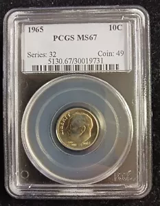 1965 PCGS MS 67 Roosevelt Dime Coin - Picture 1 of 4