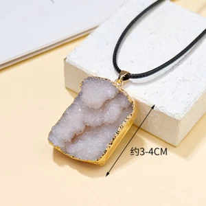 Natural crystal geode pendant electroplated with gold edge Gift Reiki healing 1p - Picture 1 of 5