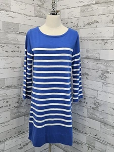 J Crew Knit T Shirt Dress Small Long Sleeves Blue Striped Zipper Side Details - Picture 1 of 7