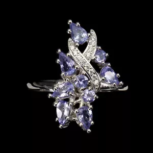 Sommer 925 Silberring Perle Tansanit Natürlicher Edelstein Schmuck Größe 9,5 - Bild 1 von 9