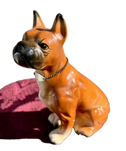 Antigua estatuilla de perro boxer de porcelana con cadena nombre etiqueta collar 5,75 pulgadas de alto - Imagen 1 de 10