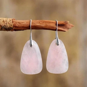 Rose Quartz Women Earrings Natural Stone Dangles Pink Earrings Jewelry Gift New - Picture 1 of 5