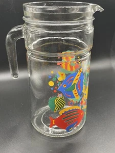 VTG 36 oz Glass Pitcher Fish, Ocean, Shells-colorful Made In Italy Fun ~ NEW~ - Picture 1 of 7