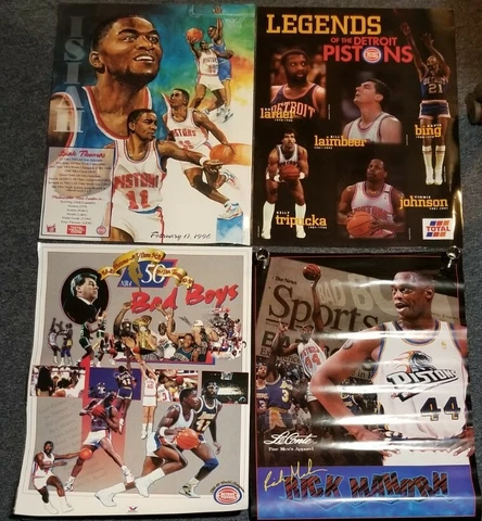 (4) Vintage Isiah Thomas  Zeke Detroit Pistons Bad Boys Dave Bing Poster Lot Cover