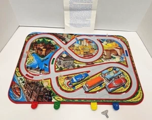 Vintage Blech Auto Uhrwerk Verkehrsordnung Spiel M1245 Rennstrecke westdeutsch - Bild 1 von 22